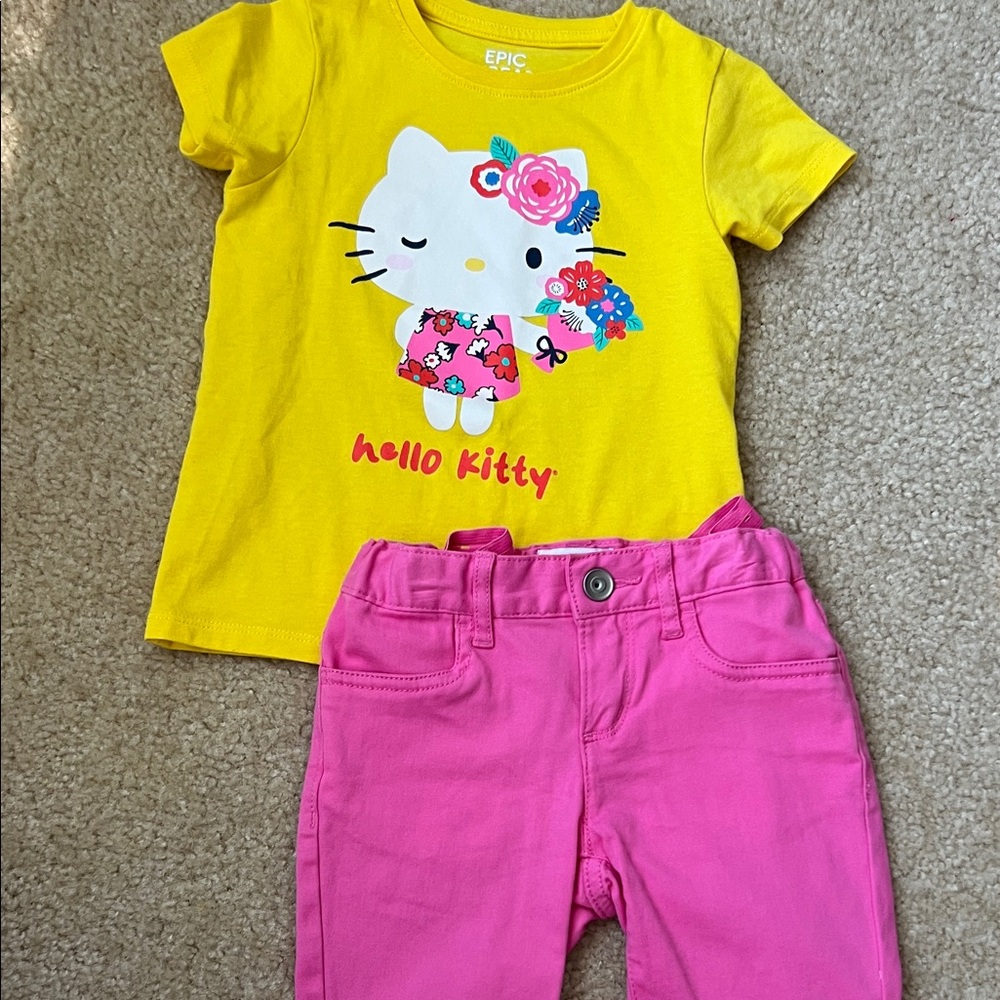 Yellow Hello Kitty T-Shirt and Pink Pants Set